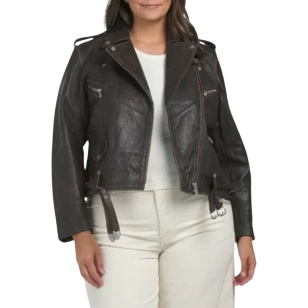 AVEC LES FILLES Plus 100% Genuine Leather Relaxed Moto Jacket 2X